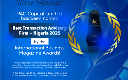 PAC Capital Limited nommé meilleur cabinet de conseil en transactions au Nigeria lors de la grande cérémonie annuelle de remise des prix 2025